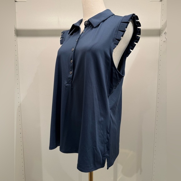 Sigrid Olsen Midnight Blue Ruffle Sleeve Golf or Tennis Blouse SPF50 dry fast - Picture 4 of 8